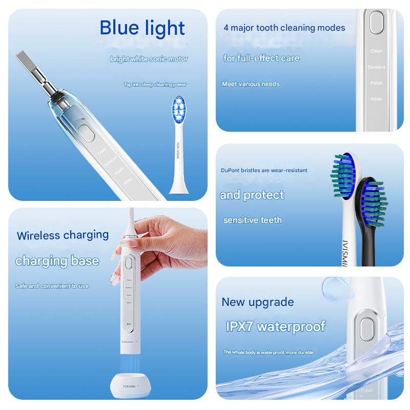 LED Sonic Electric Toothbrush - 2-in-1 Cleaning & Whitening, 4 Modes(white) - Image 3