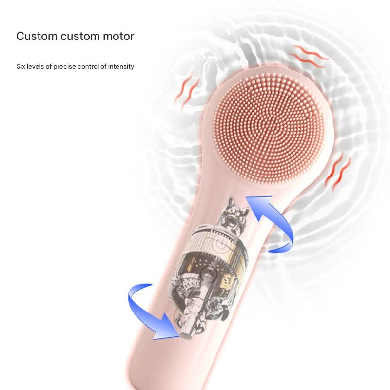 Silicone Facial Cleansing Brush - 6-Speed Vibration, Food-Grade Antibacterial Material with Warming Function(Black) - Image 4