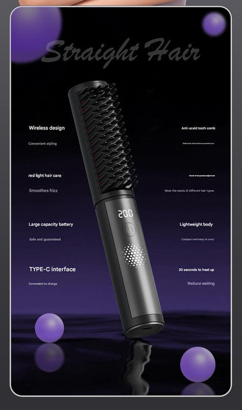 Cordless Hair Straightener Comb - 4 Temperature Settings, USB-C, PTC Heating(black) - Image 6