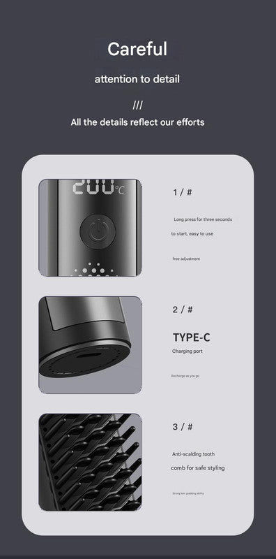 Cordless Hair Straightener Comb - 4 Temperature Settings, USB-C, PTC Heating(black) - Image 8