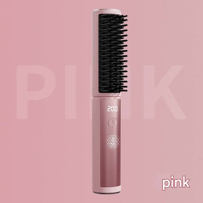 Cordless Hair Straightener Comb - 4 Temperature Settings, USB-C, PTC Heating(pink)