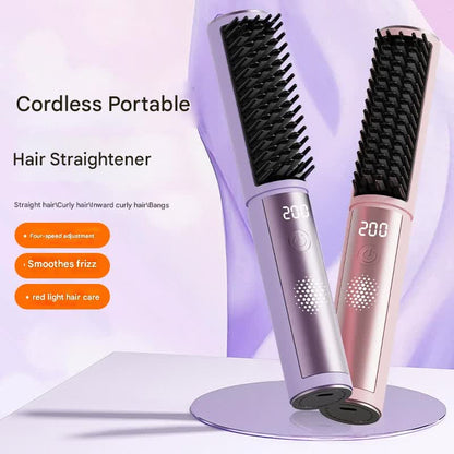 Cordless Hair Straightener Comb - 4 Temperature Settings, USB-C, PTC Heating(pink) - Image 2