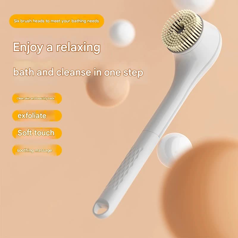 Rechargeable Electric Body Brush & Back Scrubber - 6 Heads, IPX7 Waterproof(white) - Image 2