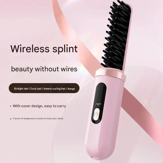 Cordless Hair Straightener Brush - 4000mAh USB-C Rechargeable, 4 Temps, Anti-Scald 3D Comb Design(white) - Image 2