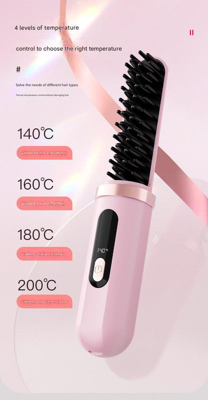 Cordless Hair Straightener Brush - 4000mAh USB-C Rechargeable, 4 Temps, Anti-Scald 3D Comb Design(Pink) - Image 5
