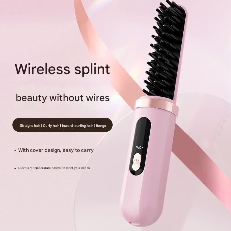 Cordless Hair Straightener Brush - 4000mAh USB-C Rechargeable, 4 Temps, Anti-Scald 3D Comb Design(Green) - Image 2