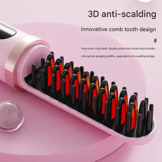Cordless Hair Straightener Brush - 4000mAh USB-C Rechargeable, 4 Temps, Anti-Scald 3D Comb Design(Green) - Image 4
