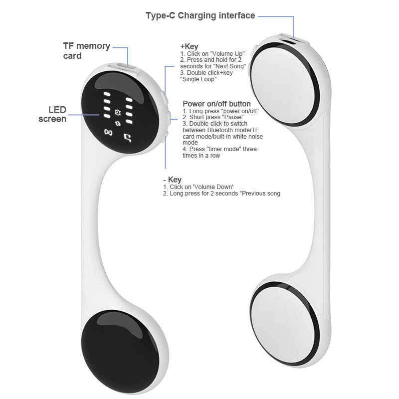 Under-Pillow Bone Conduction Sleep Speaker - Bluetooth 5.4, White Noise, TF Card, LED Display & Timer(blue) - Image 5
