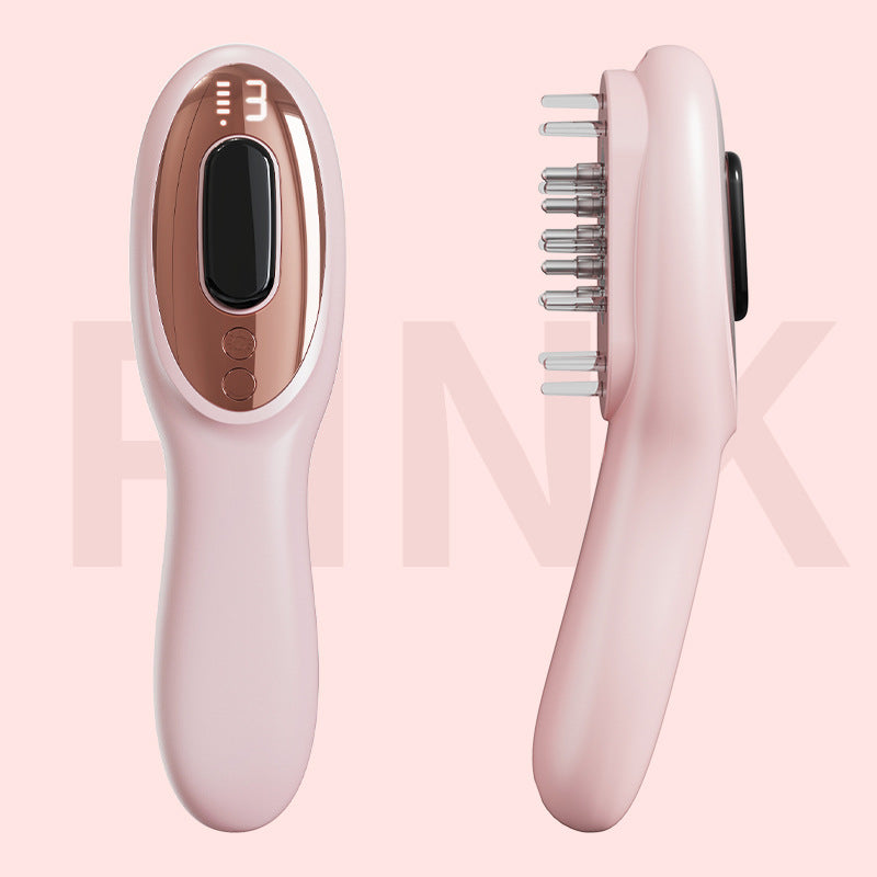 Electric Scalp Massager Comb with Red & Blue Light Therapy - 5 Vibration Modes & Liquid Dispenser(pink)