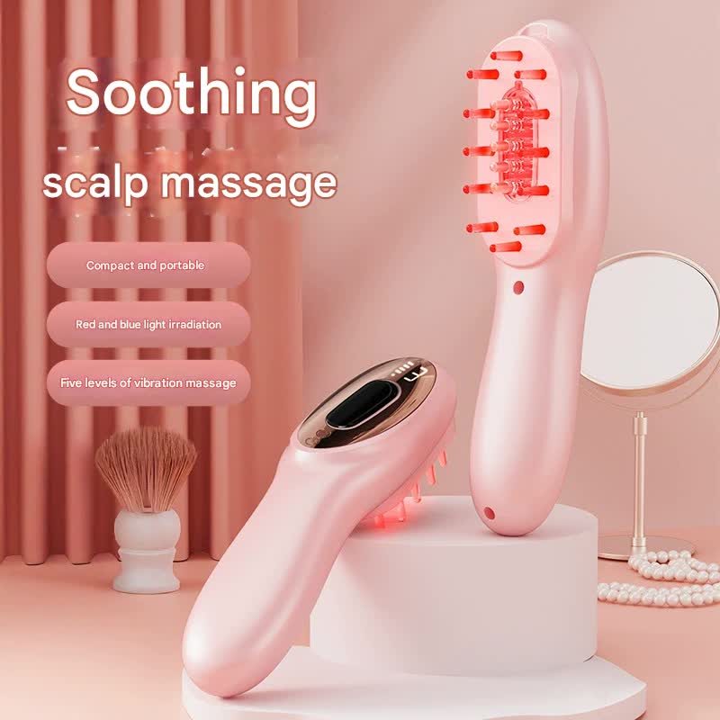 Electric Scalp Massager Comb with Red & Blue Light Therapy - 5 Vibration Modes & Liquid Dispenser(pink) - Image 2