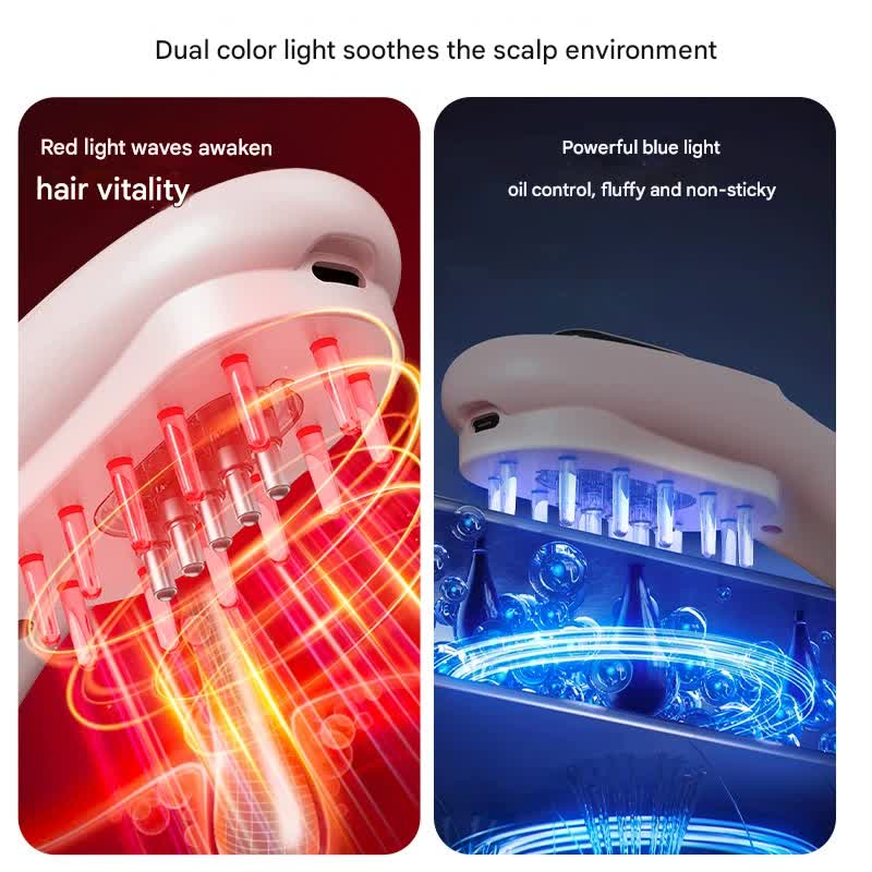 Electric Scalp Massager Comb with Red & Blue Light Therapy - 5 Vibration Modes & Liquid Dispenser(pink) - Image 4