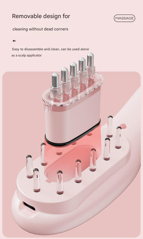 Electric Scalp Massager Comb with Red & Blue Light Therapy - 5 Vibration Modes & Liquid Dispenser(pink) - Image 5