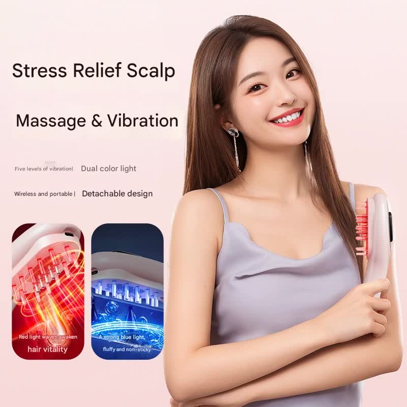Electric Scalp Massager Comb with Red & Blue Light Therapy - 5 Vibration Modes & Liquid Dispenser(Black) - Image 3