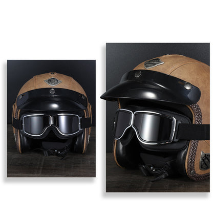 Retro Motorcycle Goggles - Windproof, UV400 Protection, Anti-Impact PC Lenses with Leather Frame(Black leather yellow lens) - Image 4