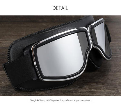Retro Motorcycle Goggles - Windproof, UV400 Protection, Anti-Impact PC Lenses with Leather Frame(Black leather yellow lens) - Image 5