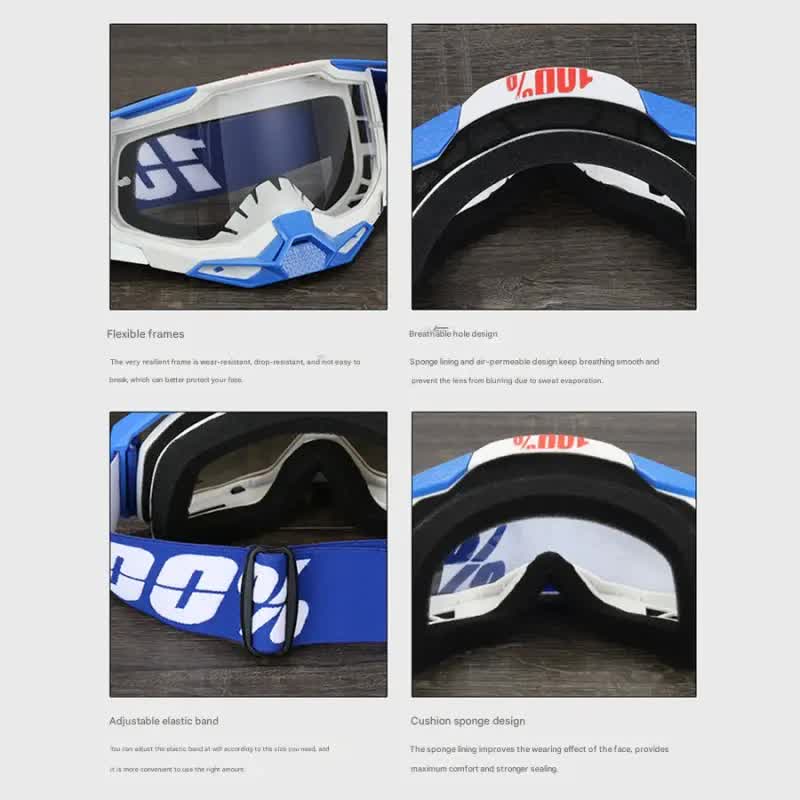 Pro Motocross Goggles - Windproof, UV400 Protection with TPU Frame & PC Lens, Adjustable Strap(Green frame, blue lens) - Image 2