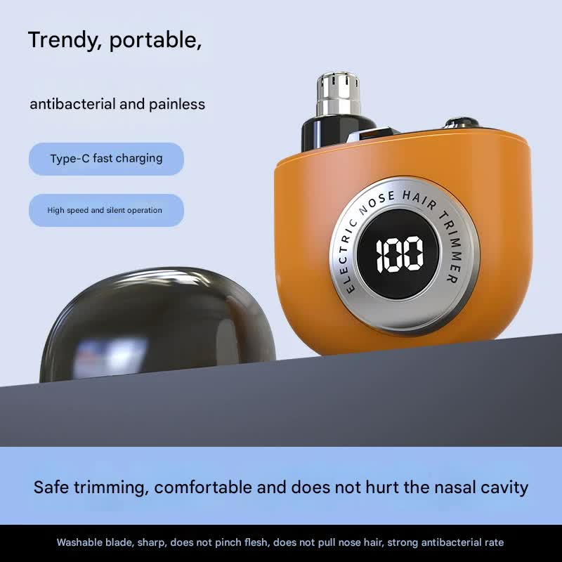 Mini Electric Nose Hair Trimmer - USB-C Rechargeable, LED Display, Washable Head, Painless Grooming(white) - Image 3