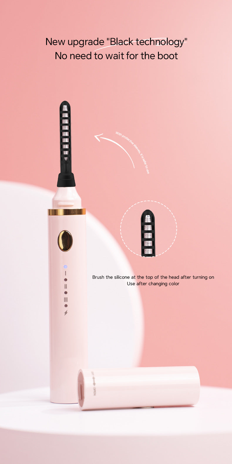 Rechargeable Heated Eyelash Curler Wand - 3 Temperature Gears, Type-C Charging, All-Day Curl(White) - Image 4