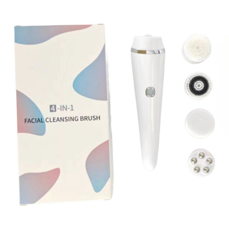 4-in-1 Electric Facial Cleansing Brush & Massager - IPX6 Waterproof, 3 Speeds, Bi-Directional Spin, USB Rechargeable(white)