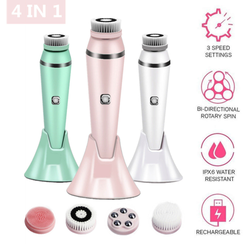 4-in-1 Electric Facial Cleansing Brush & Massager - IPX6 Waterproof, 3 Speeds, Bi-Directional Spin, USB Rechargeable(white) - Image 2