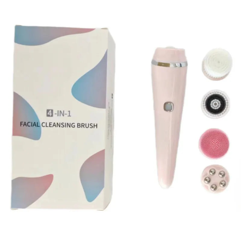 4-in-1 Electric Facial Cleansing Brush & Massager - IPX6 Waterproof, 3 Speeds, Bi-Directional Spin, USB Rechargeable(Pink) - Image 2
