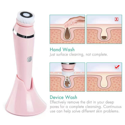 4-in-1 Electric Facial Cleansing Brush & Massager - IPX6 Waterproof, 3 Speeds, Bi-Directional Spin, USB Rechargeable(Pink) - Image 5