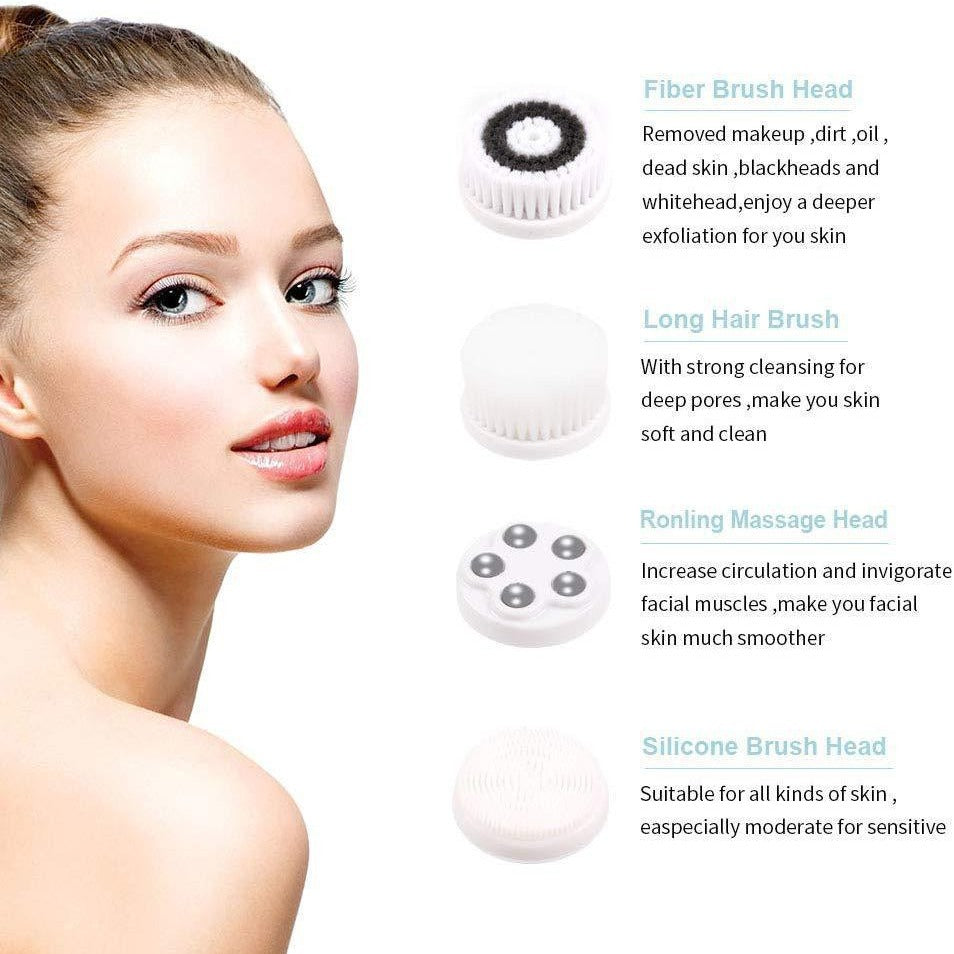 4-in-1 Electric Facial Cleansing Brush & Massager - IPX6 Waterproof, 3 Speeds, Bi-Directional Spin, USB Rechargeable(Light green) - Image 3