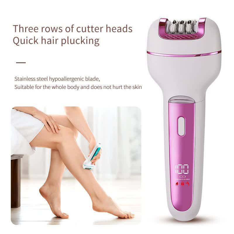 3-in-1 Ladies Electric Epilator, Shaver & Callus Remover with LED Display - Rechargeable & Waterproof(Pink) - Image 2