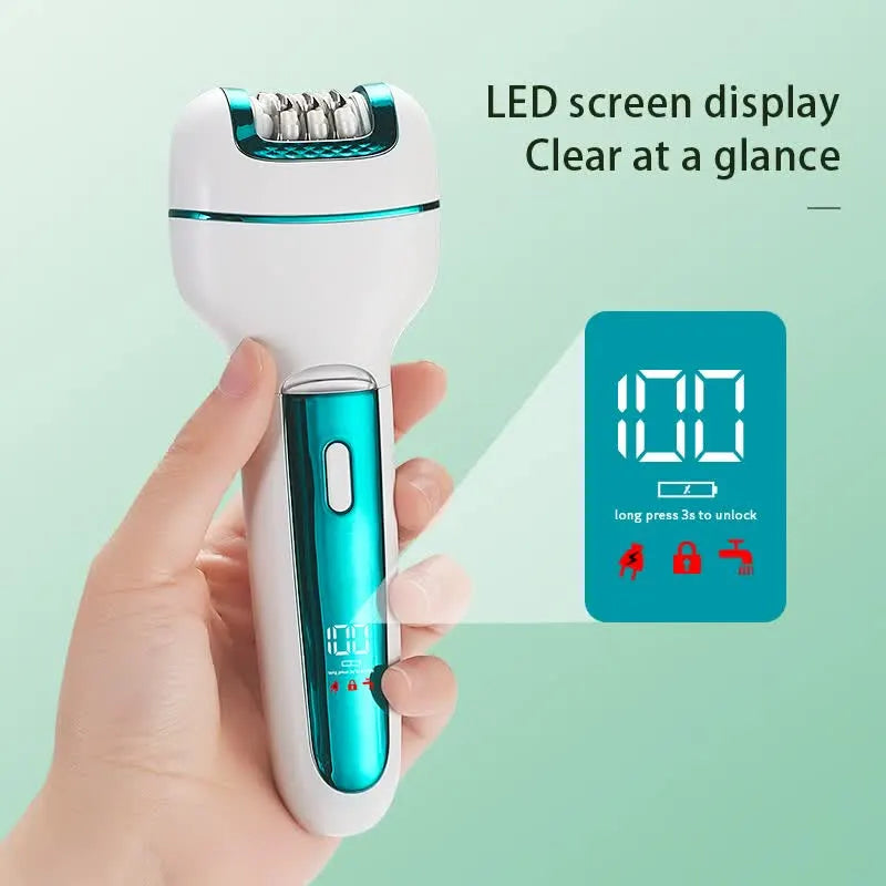 3-in-1 Ladies Electric Epilator, Shaver & Callus Remover with LED Display - Rechargeable & Waterproof(Pink) - Image 3
