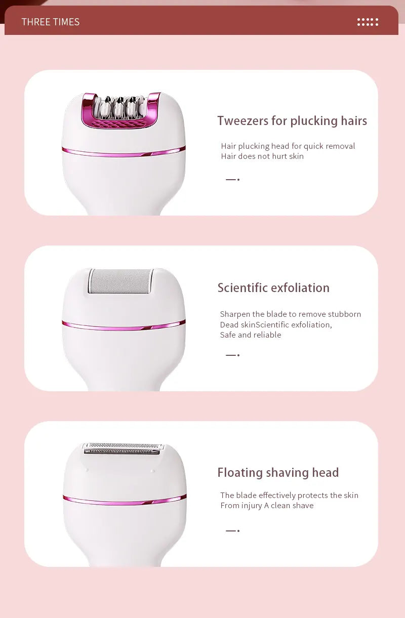 3-in-1 Ladies Electric Epilator, Shaver & Callus Remover with LED Display - Rechargeable & Waterproof(Pink) - Image 5