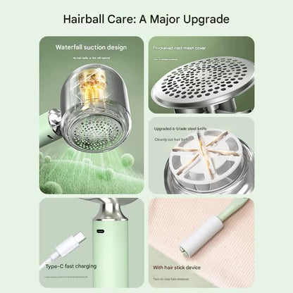 Upgraded Electric Lint Remover with LED Display - 6-Blade, Type-C Fast Charge, 2-in-1 with Sticky Roller(White) - Image 2