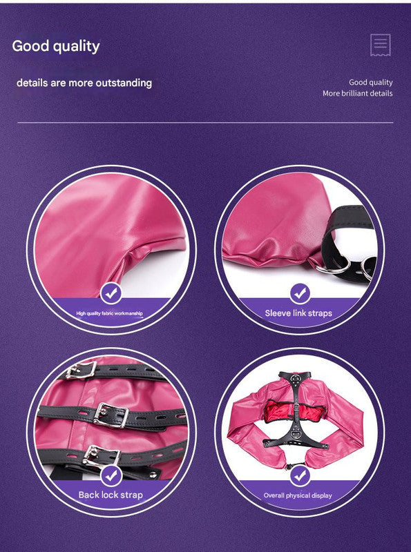 PU Leather Straitjacket Style Arm Binder & Posture Corrector with Adjustable Straps(Black) - Image 2