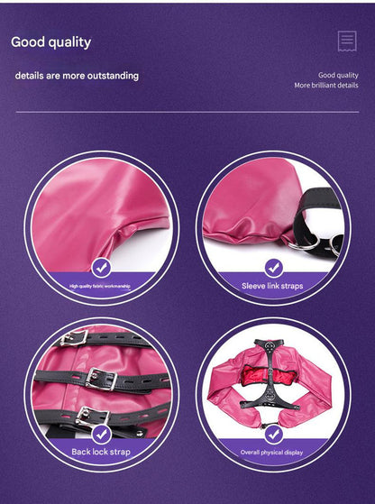 PU Leather Straitjacket Style Arm Binder & Posture Corrector with Adjustable Straps(Dark pink) - Image 2