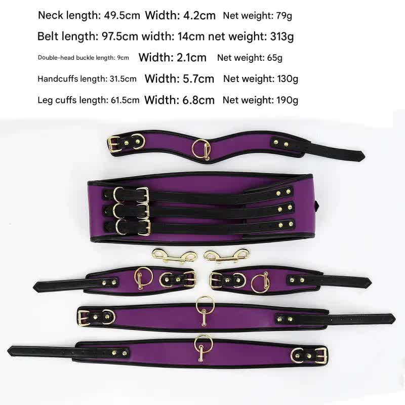 Adjustable PU Leather Bondage Restraint Set - Collar, Waist Belt, Hand & Leg Cuffs with Connectors(red) - Image 2