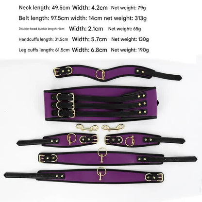 Adjustable PU Leather Bondage Restraint Set - Collar, Waist Belt, Hand & Leg Cuffs with Connectors(red) - Image 2