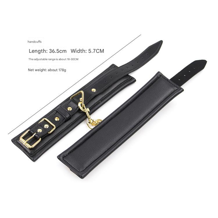 Premium PU Leather Adjustable Padded Collar, Handcuffs & Ankle Cuffs Set with Leash/Connectors(black) - Image 3