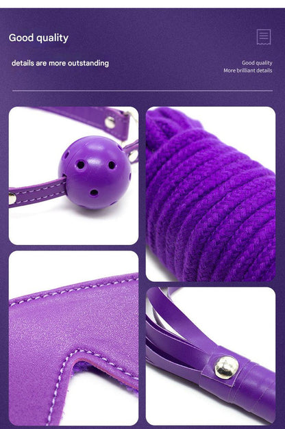 10-Piece Plush Lined Adjustable Restraint Kit with Rope & Accessories for Couples(Black) - Image 2