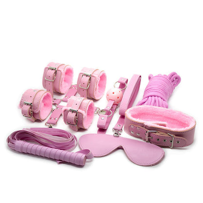 10-Piece Plush Lined Adjustable Restraint Kit with Rope & Accessories for Couples(Pink)