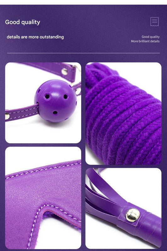 10-Piece Plush Lined Adjustable Restraint Kit with Rope & Accessories for Couples(Purple) - Image 2