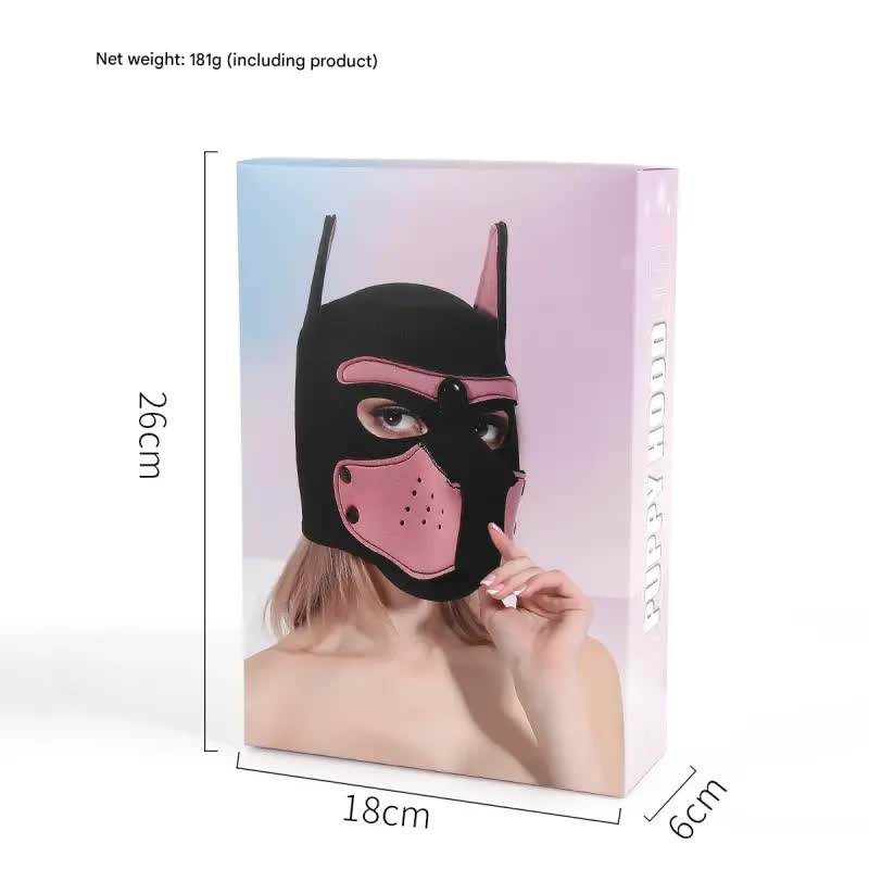 Playful Puppy Hood Mask - Soft Neoprene Full Head Cosplay & SM Accessory(Blue) - Image 2