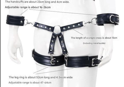 Adjustable PU Leather X-Harness Restraint Set with Cuffs - Playful Bondage Accessory(Pink) - Image 2