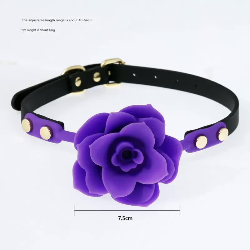 Silicone Rose Ball Gag with Adjustable PU Leather Strap - Playful Adult Novelty(purple) - Image 3