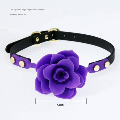 Silicone Rose Ball Gag with Adjustable PU Leather Strap - Playful Adult Novelty(purple) - Image 3