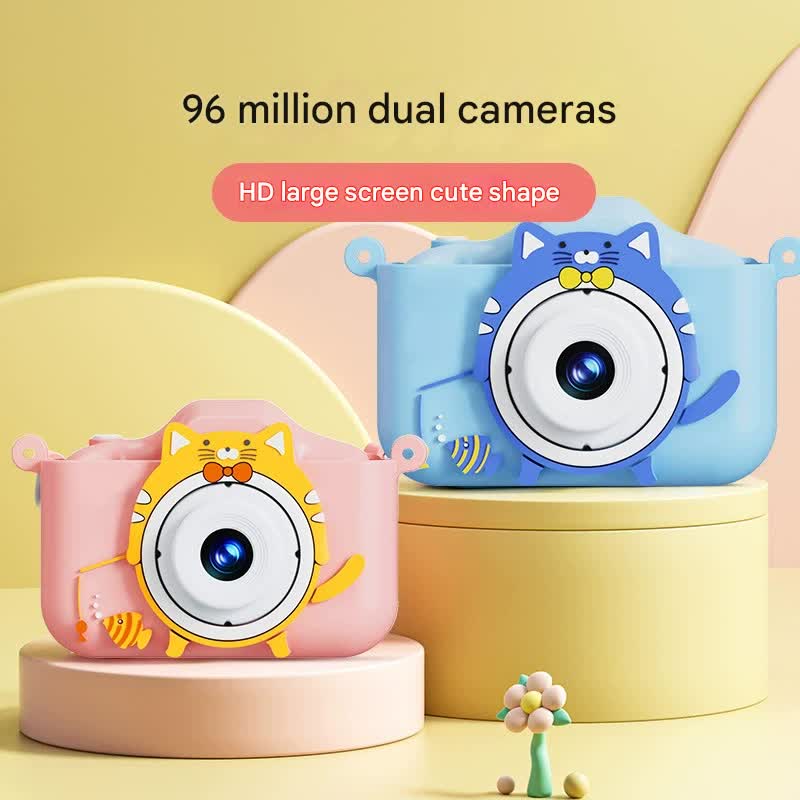 Digital Camera with Cute Cat Silicone Case - Dual Lens, 96MP, HD Screen & Music Playback(pink) - Image 2