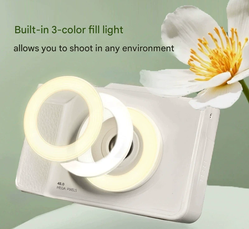 48MP Student Digital Camera with 180 Flip Screen & 3-Setting Fill Light(White) - Image 4
