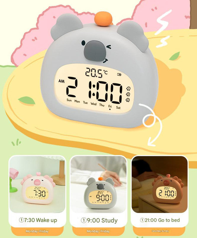 Cute Animal Digital Alarm Clock with Night Light, Temperature & Countdown Timer(Blue elephant) - Image 3