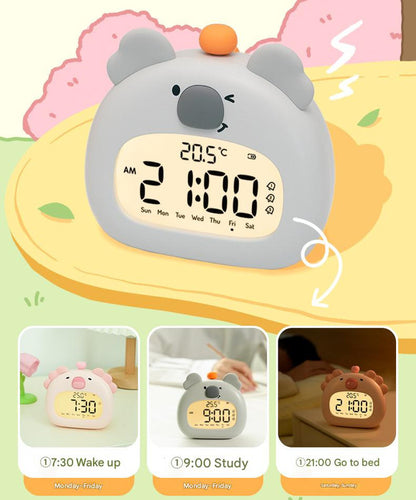 Cute Animal Digital Alarm Clock with Night Light, Temperature & Countdown Timer(Gray koala) - Image 3