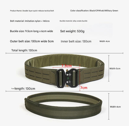 Dual Layer Quick Release Tactical Belt - Attachment System, Alloy Cobra Buckle, Adjustable Nylon(Khaki) - Image 4