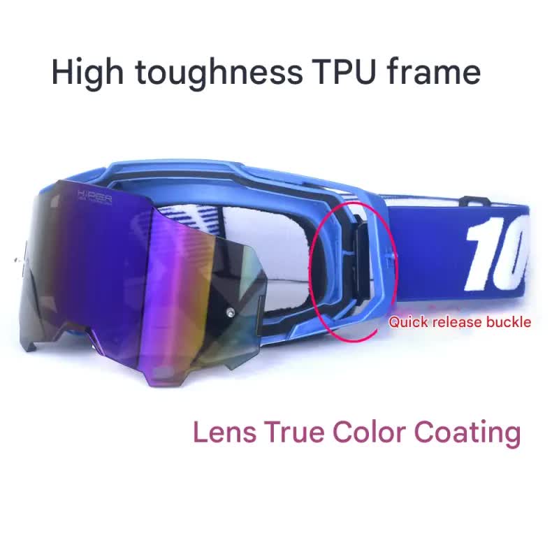 Professional Motocross & Ski Goggles - HiPER Lens, TPU Frame(Black frame with yellow belt and gold lens) - Image 2