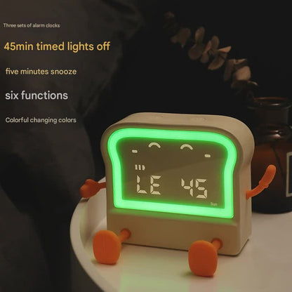 Adorable Toast-Shaped Digital Alarm Clock with Night Light & Phone Stand - Multifunctional Kids Clock(milky) - Image 2